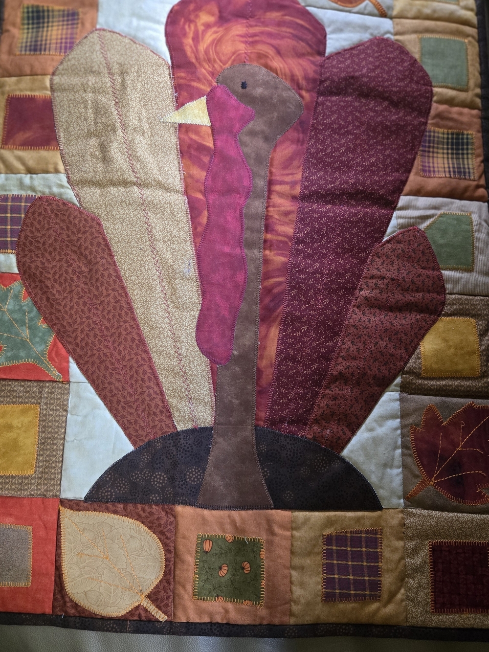 Handmade Fall Turkey Quilt Wall Hanging - Autumn Accent reversable